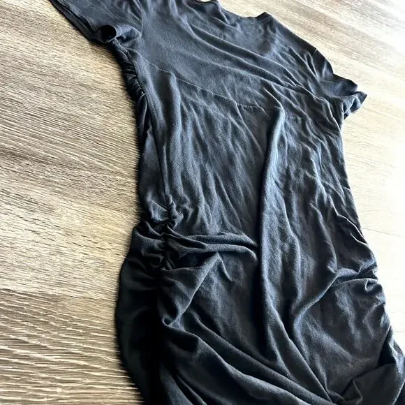 James Perse Black Ruched T-Shirt Midi Dress Women’s Size Large 3 Cotton Stretch - Picture 14 of 16
